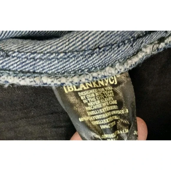 Blank NYC Black Faux Leather Jacket Blue Denim Womens Fashion Fall Size XS #316C - Picture 9 of 9